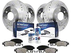 Drilled and Slotted 6-Lug Brake Rotor, Pad, Brake Fluid and Cleaner Kit; Front and Rear (05-25 V6 Frontier)