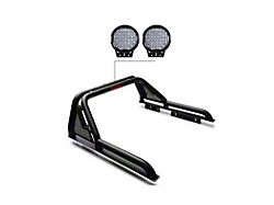 Gladiator Roll Bar with 9-Inch Black Round Flood LED Lights; Black (22-24 Frontier)