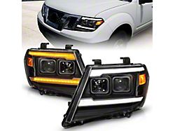 Light Bar Style Projector Headlights with Sequential Turn Signals; Black Housing; Clear Lens (09-21 Frontier)