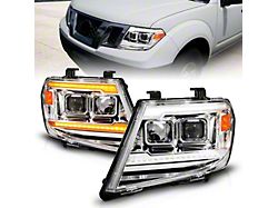 Light Bar Style Projector Headlights with Sequential Turn Signals; Chrome Housing; Clear Lens (09-21 Frontier)