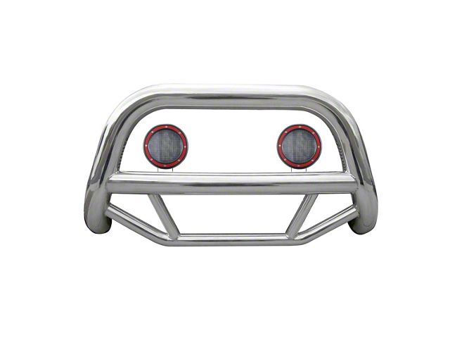 Max Bull Bar with 5.30-Inch Red Round Flood LED Lights; Stainless Steel (05-21 Frontier)