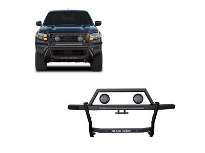 Rambler Grille Guard with 30-Inch LED Light Bar and 5.30-Inch Black Round Flood LED Lights; Matte Black (22-25 Frontier)