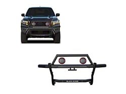 Rambler Grille Guard with 30-Inch LED Light Bar and 5.30-Inch Red Round Flood LED Lights; Matte Black (22-25 Frontier)