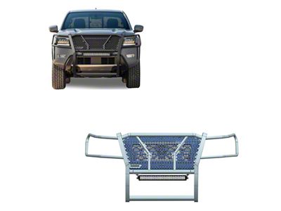 Rugged Heavy Duty Grille Guard with 20-Inch Double Row LED Light Bar; Black (22-25 Frontier)