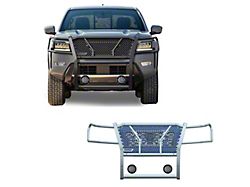 Rugged Heavy Duty Grille Guard with 5.30-Inch Black Round Flood LED Lights; Black (22-24 Frontier)