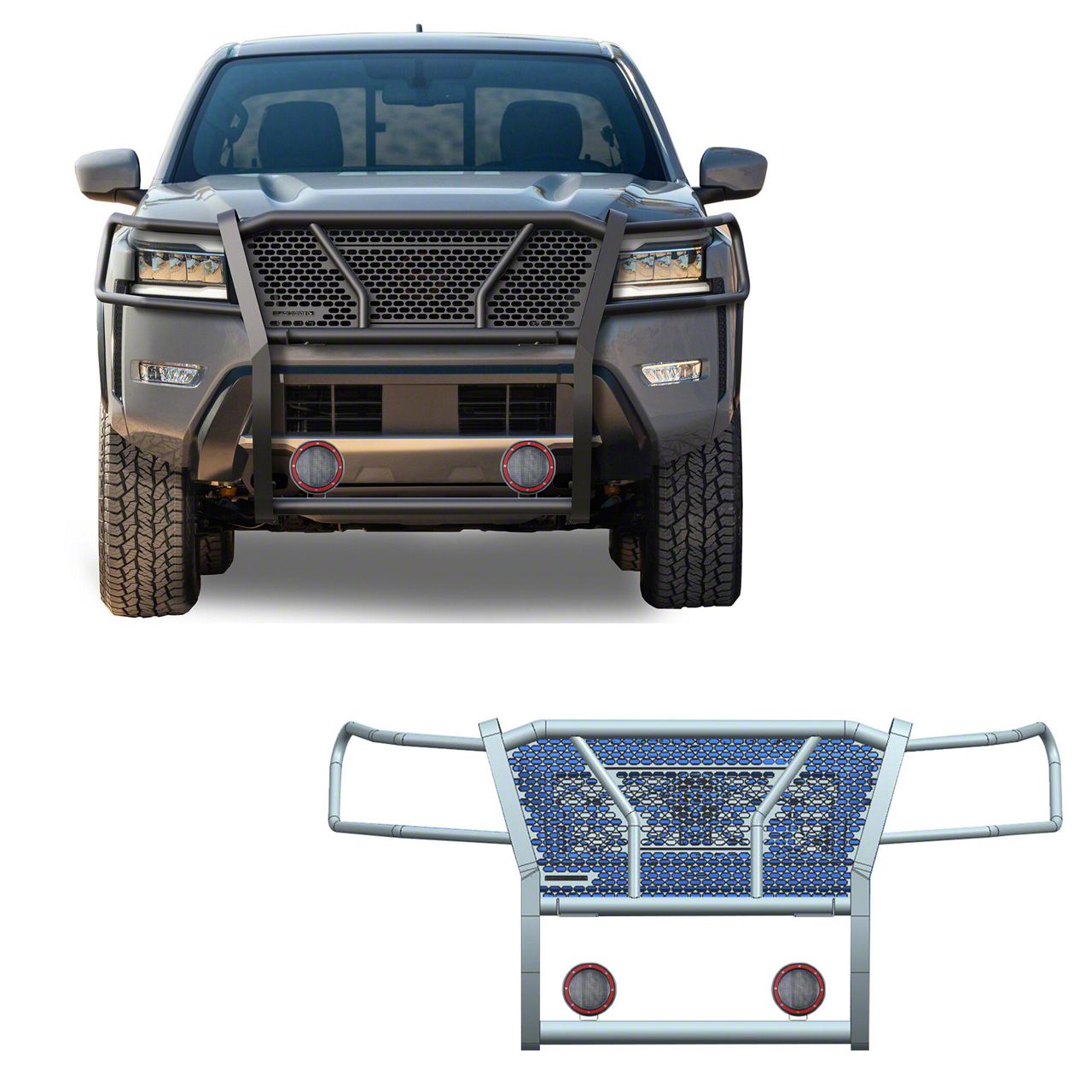 Frontier Rugged Heavy Duty Grille Guard with 5.30Inch Red Round LED