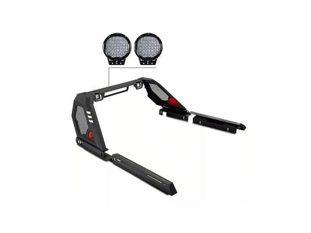 Vigor Roll Bar with 9-Inch Black Round LED Lights; Black (05-21 Frontier)