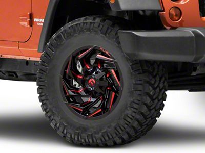 Fuel Wheels Reaction Gloss Black Milled with Red Tint Wheel; 17x9; -12mm Offset (07-18 Jeep Wrangler JK)