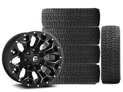 17x9 Fuel Assault Wheel & 33in Falken All-Terrain Wildpeak A/T3W Tire Package; Set of 5 (18-24 Jeep Wrangler JL)