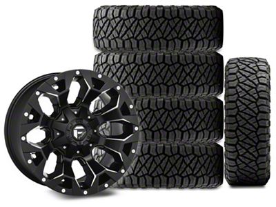 17x9 Fuel Assault Wheel & 33in NITTO All-Terrain Ridge Grappler A/T Tire Package; Set of 5 (07-18 Jeep Wrangler JK)