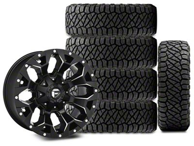 17x9 Fuel Assault Wheel & 33in NITTO All-Terrain Ridge Grappler A/T Tire Package; Set of 5 (18-24 Jeep Wrangler JL)