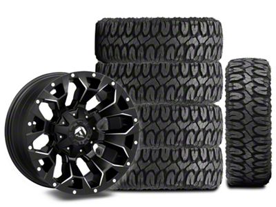 18x9 Fuel Assault Wheel & 35in 35x12.50R18 Milestar Mud-Terrain Patagonia M/T Tire Package; Set of 5 (18-24 Jeep Wrangler JL)