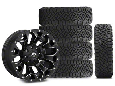 18x9 Fuel Assault Wheel & 35in 35x12.50R18 NITTO All-Terrain Ridge Grappler A/T Tire Package; Set of 5 (07-18 Jeep Wrangler JK)