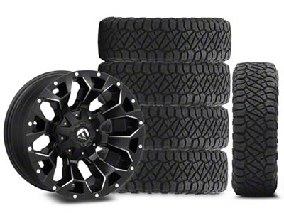 18x9 Fuel Assault Wheel & 33in NITTO All-Terrain Ridge Grappler A/T Tire Package; Set of 5 (07-18 Jeep Wrangler JK)