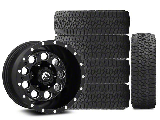 15x10 Fuel Revolver Wheel & 33in Falken All-Terrain Wildpeak A/T3W Tire Package; Set of 5 (97-06 Jeep Wrangler TJ)