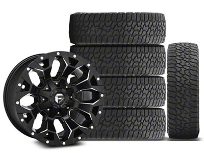 17x9 Fuel Wheels Assault & 33in Falken All-Terrain Wildpeak A/T3W Tire Package; Set of 5 (18-24 Jeep Wrangler JL)