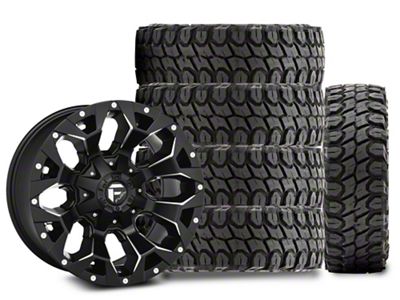17x9 Fuel Wheels Assault & 35in Gladiator Mud-Terrain X-Comp M/T Tire Package; Set of 5 (07-18 Jeep Wrangler JK)