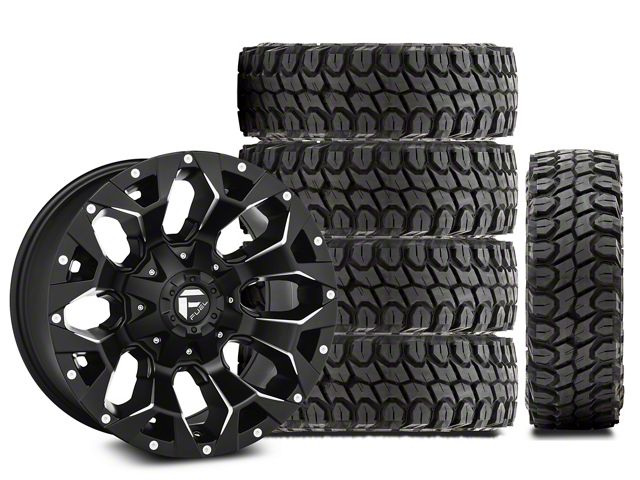 17x9 Fuel Wheels Assault & 35in Gladiator Mud-Terrain X-Comp M/T Tire Package; Set of 5 (18-24 Jeep Wrangler JL)