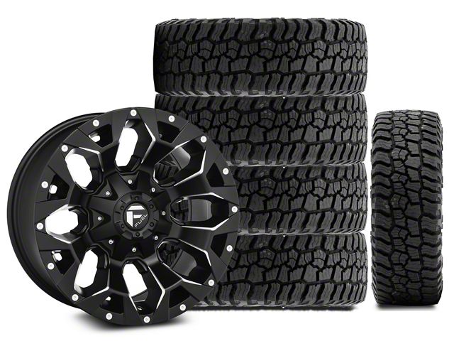 17x9 Fuel Wheels Assault & 35in Mickey Thompson All-Terrain Baja Boss Tire Package; Set of 5 (07-18 Jeep Wrangler JK)