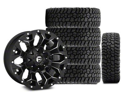 17x9 Fuel Wheels Assault & 33in Mickey Thompson All-Terrain Baja Boss Tire Package; Set of 5 (18-24 Jeep Wrangler JL)