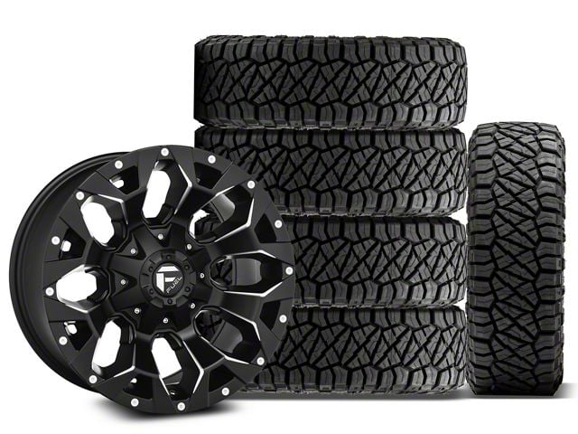 17x9 Fuel Wheels Assault & 33in NITTO All-Terrain Ridge Grappler A/T Tire Package; Set of 5 (18-24 Jeep Wrangler JL)
