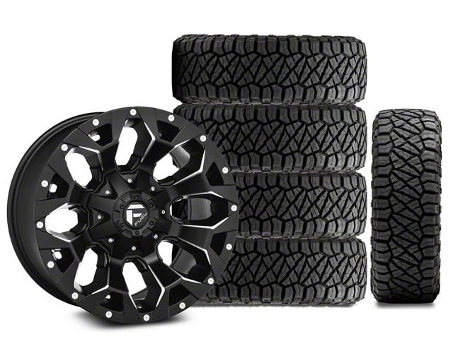 17x9 Fuel Wheels Assault & 35in NITTO All-Terrain Ridge Grappler A/T Tire Package; Set of 5 (18-24 Jeep Wrangler JL)