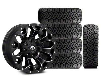 18x9 Fuel Wheels Assault & 35in NITTO All-Terrain Ridge Grappler A/T Tire Package; Set of 5 (18-25 Jeep Wrangler JL)