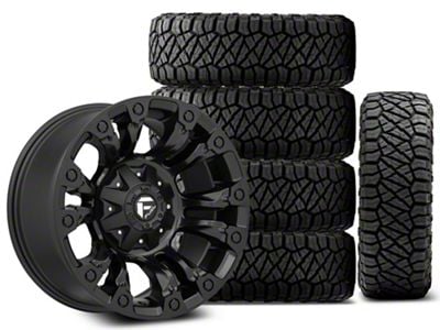 18x9 Fuel Wheels Vapor & 33in NITTO All-Terrain Ridge Grappler A/T Tire Package; Set of 5 (18-24 Jeep Wrangler JL)