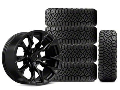 20x10 Fuel Wheels Flame & 35in NITTO All-Terrain Ridge Grappler A/T Tire Package; Set of 5 (18-25 Jeep Wrangler JL)