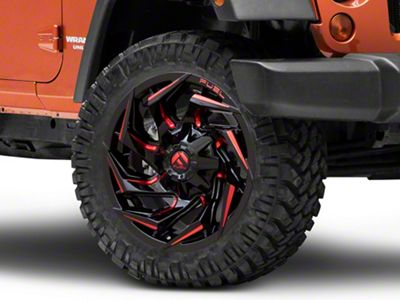 Fuel Wheels Reaction Gloss Black Milled with Red Tint Wheel; 22x10; -18mm Offset (07-18 Jeep Wrangler JK)