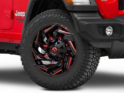 Fuel Wheels Reaction Gloss Black Milled with Red Tint Wheel; 20x9; 20mm Offset (18-25 Jeep Wrangler JL)