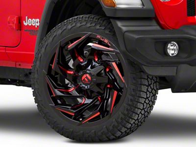 Fuel Wheels Reaction Gloss Black Milled with Red Tint Wheel; 22x12; -44mm Offset (18-25 Jeep Wrangler JL)