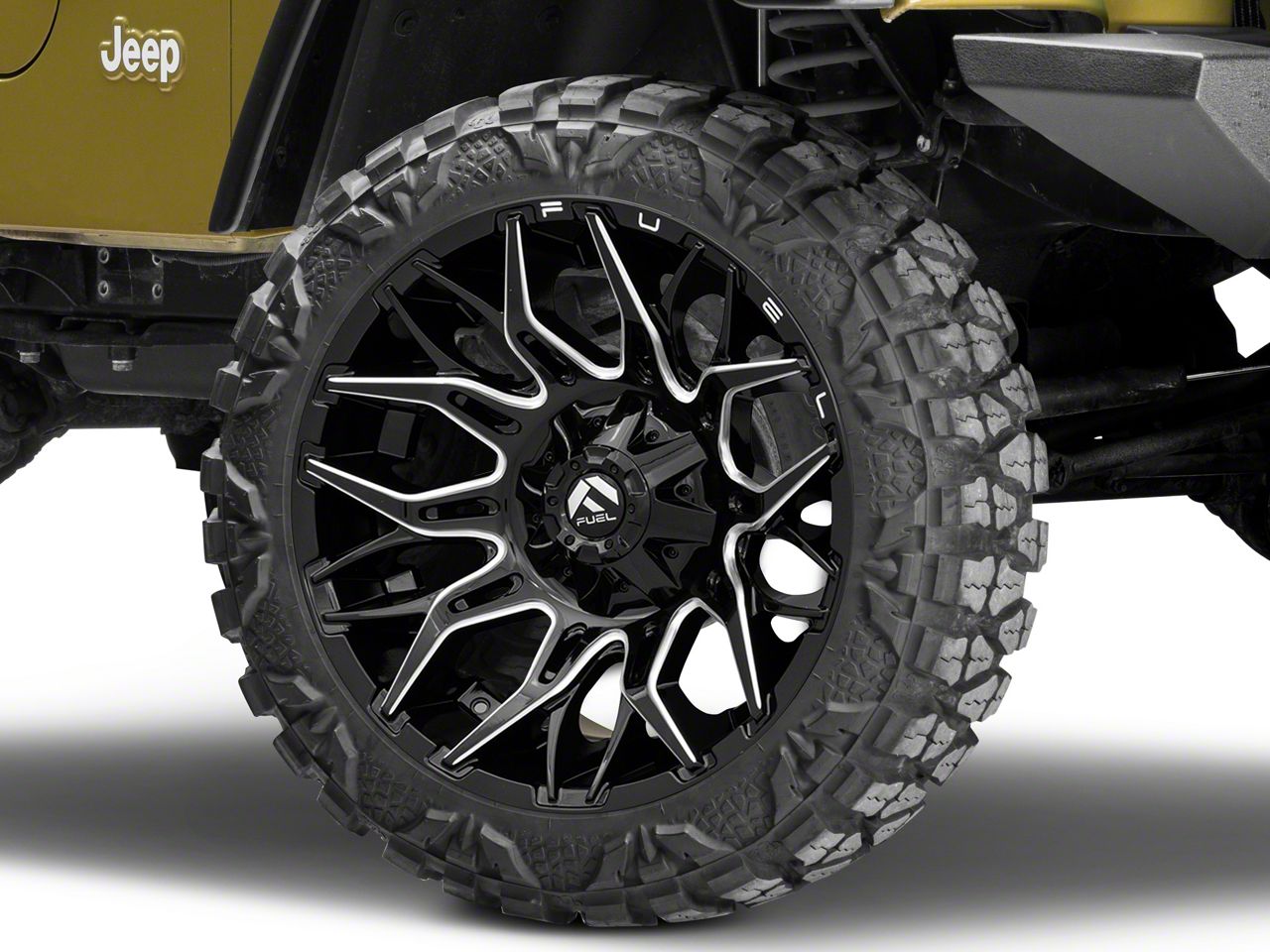 Fuel Wheels Jeep Wrangler Twitch Glossy Black Milled Wheel; 22x12 ...