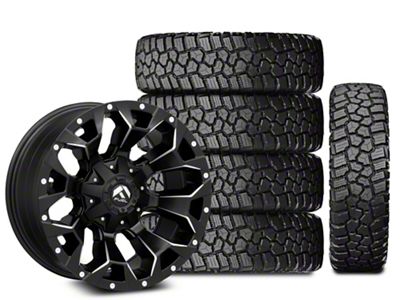 18x9 Fuel Wheels Assault & 33in Cooper All-Season Discoverer Rugged Trek Tire Package; Set of 5 (07-18 Jeep Wrangler JK)