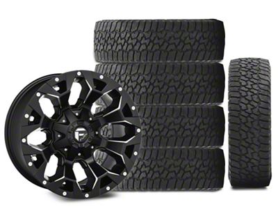 17x9 Fuel Assault Wheel & 32in Falken All-Terrain Wildpeak A/T Tire Package; Set of 5 (18-25 Jeep Wrangler JL)