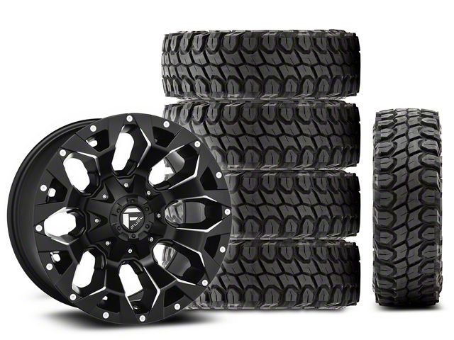 17x9 Fuel Assault Wheel & 35in Gladiator Mud-Terrain X-Comp M/T Tire Package; Set of 5 (18-24 Jeep Wrangler JL)