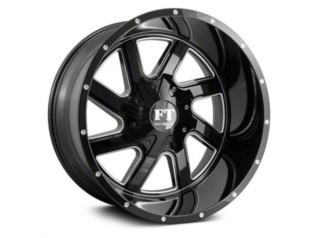 Full Throttle Off Road FT1 Gloss Black Milled 6-Lug Wheel; 17x9; 0mm Offset (2024 Tacoma)