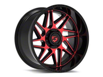 Gear Off-Road Ratio Gloss Black Machined and Red Tint Face 6-Lug Wheel; 20x12; -44mm Offset (16-24 Titan XD)