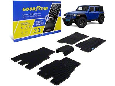 Goodyear Car Accessories Custom Fit Front and Rear Floor Liners; Black (18-25 Jeep Wrangler JL 4-Door, Excluding 4xe)