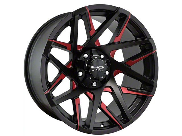 HD Off-Road Wheels Canyon Satin Black Milled with Red Clear Wheel; 20x10 (18-24 Jeep Wrangler JL)