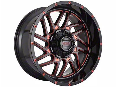 Impact Wheels 808 Gloss Black and Red Milled 6-Lug Wheel; 20x10; -12mm Offset (2024 Tacoma)