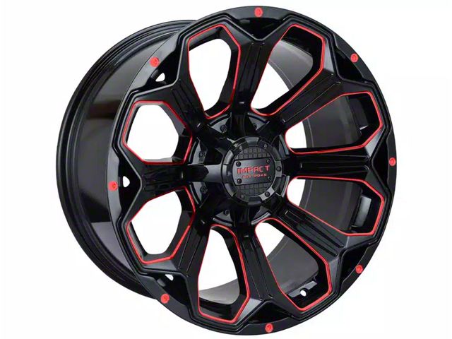 Impact Wheels 817 Gloss Black and Red Milled 6-Lug Wheel; 20x10; -12mm Offset (2024 Tacoma)