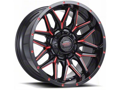 Impact Wheels 819 Gloss Black and Red Milled 6-Lug Wheel; 20x10; -12mm Offset (2024 Tacoma)