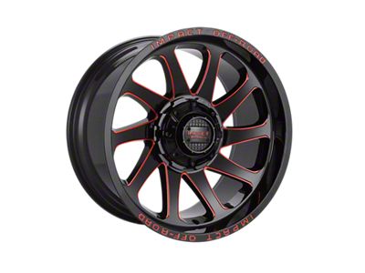 Impact Wheels 825 Gloss Black and Red Milled 6-Lug Wheel; 20x10; -12mm Offset (2024 Tacoma)