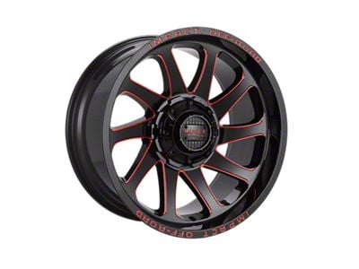 Impact Wheels 825 Gloss Black and Red Milled 6-Lug Wheel; 20x10; -12mm Offset (21-25 Bronco, Excluding Raptor)