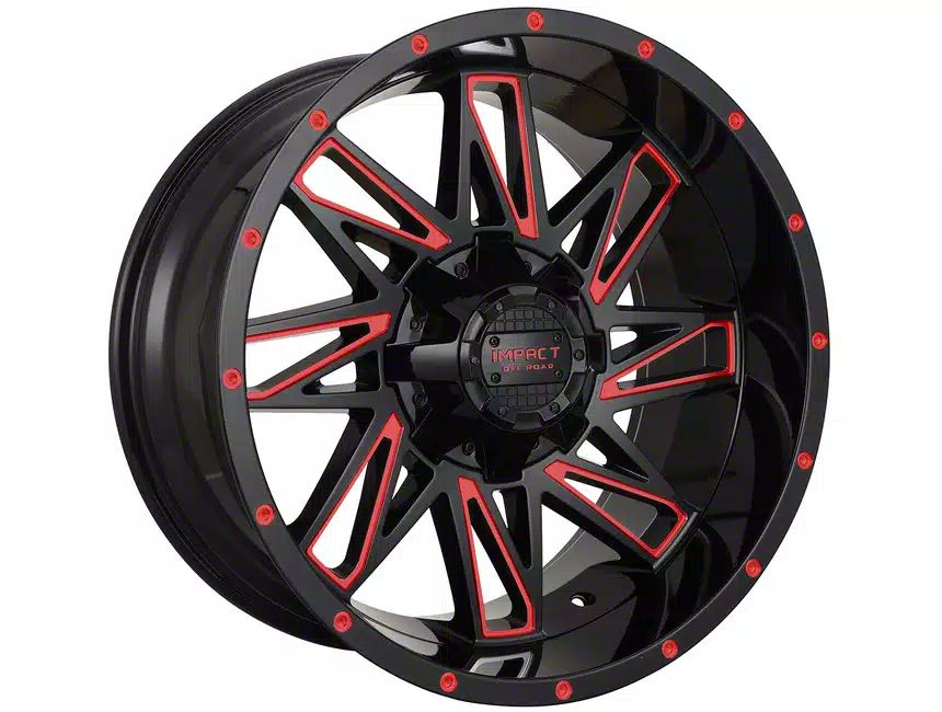 Impact Wheels Tacoma 814 Gloss Black and Red Milled 6-Lug Wheel; 20x9 ...