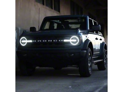 Infotainment LED Reflector Headlights with Signature Halo; Black Housing; Clear Lens (21-24 Bronco)