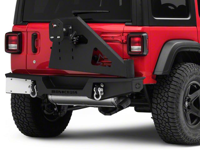 Iron Cross Automotive Stubby Rear Bumper with Tire Carrier; Matte Black (18-23 Jeep Wrangler JL)