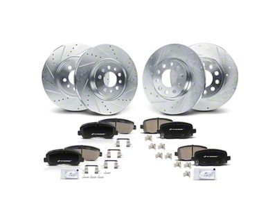 Drilled and Slotted Brake Rotor and Pad Kit; Front and Rear (18-23 Jeep Cherokee KL w/ Single Piston Front Calipers)