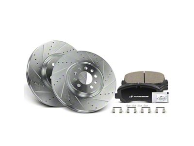 Drilled and Slotted Brake Rotor and Pad Kit; Front (18-23 Jeep Cherokee KL w/ Single Piston Front Calipers)